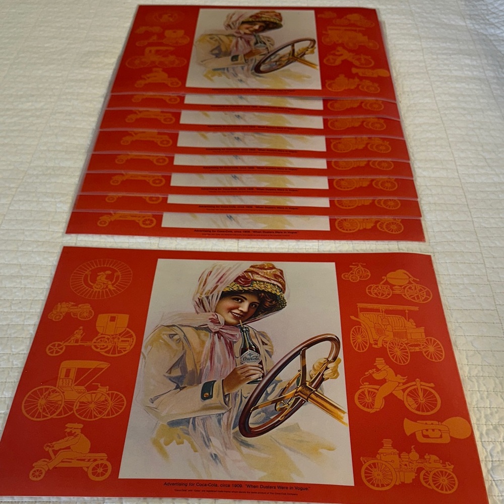 Coca-Cola Red Vintage Driver Placemat Set of 9 Collectible 1950-1970